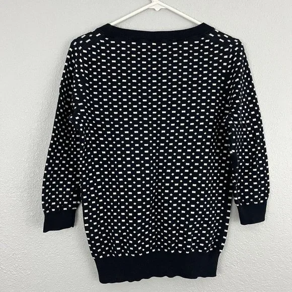 J Crew Navy & White Polka Dot 3/4 Sleeve Cotton Pullover Sweater Size Small - Picture 5 of 5